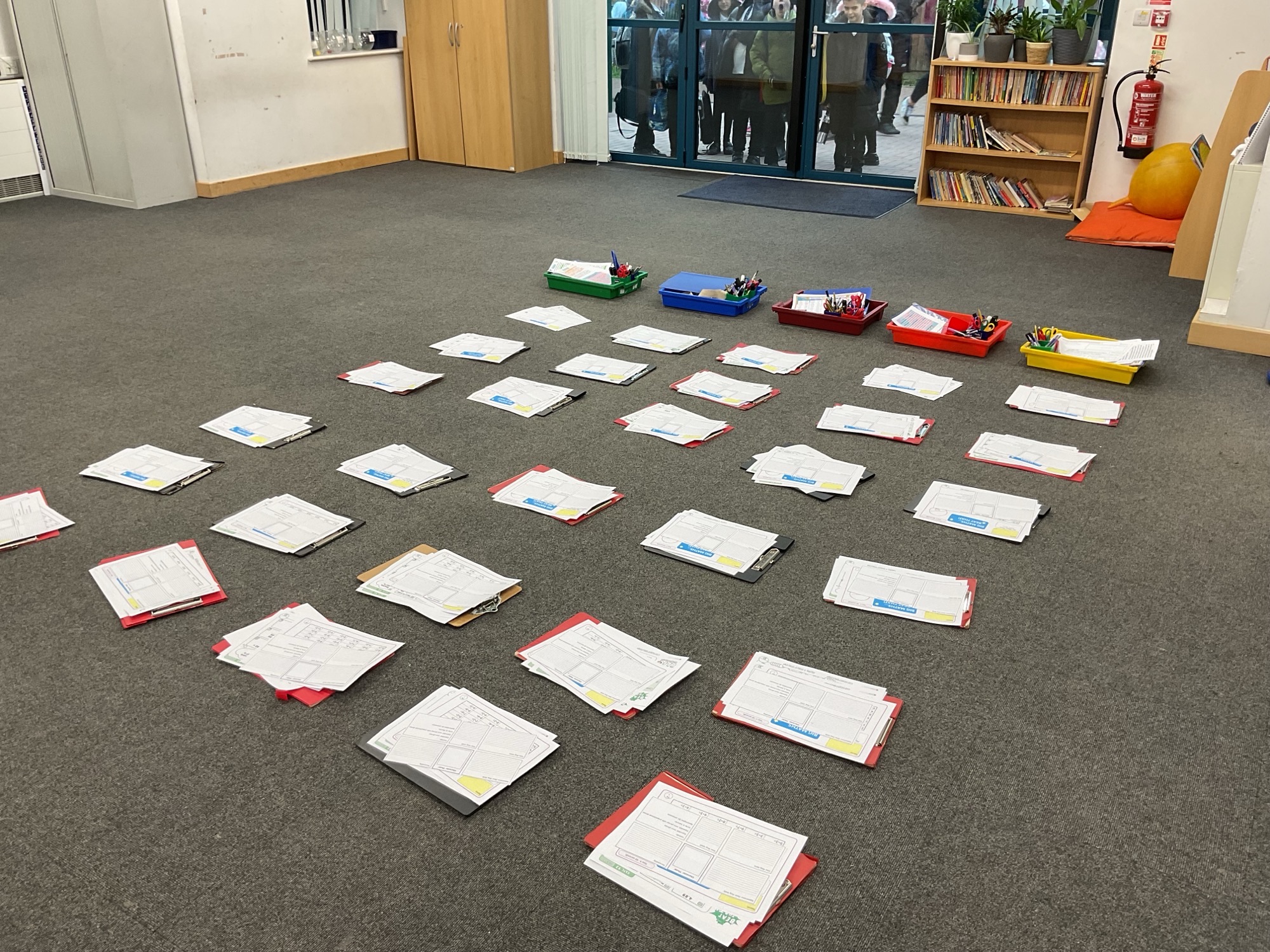 Paperwork set out on the floor